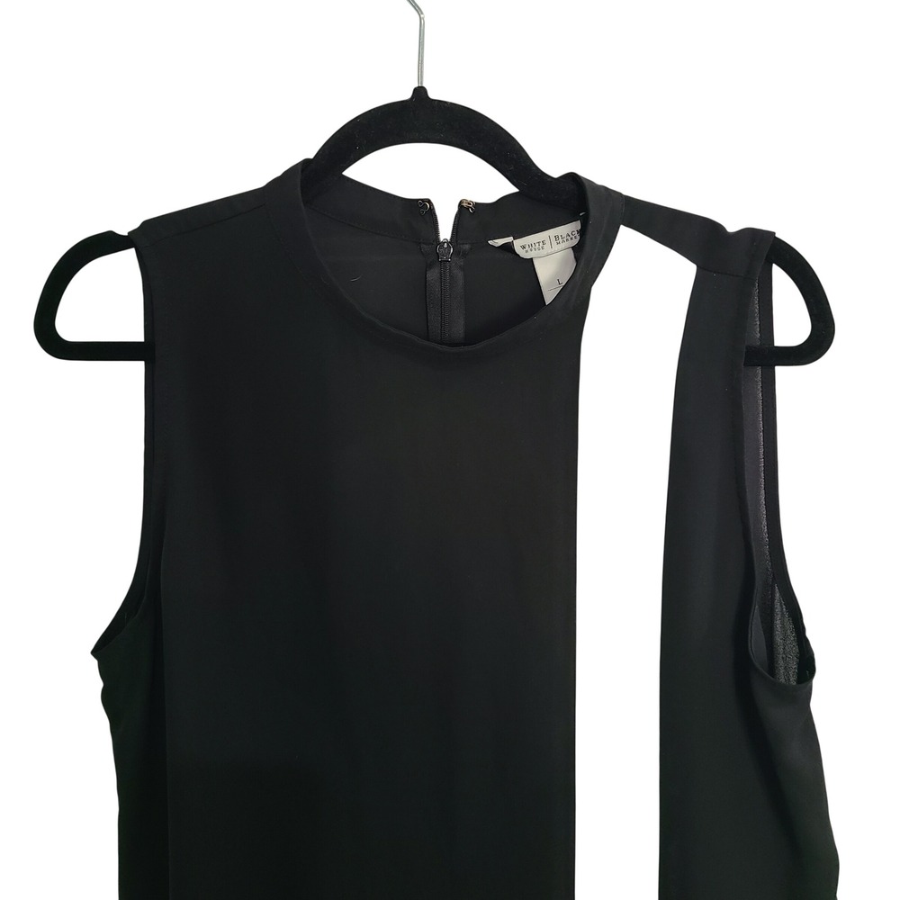 White House Black Market Black White Colorblock Sleeveless Shell Blouse Large - Picture 3 of 12